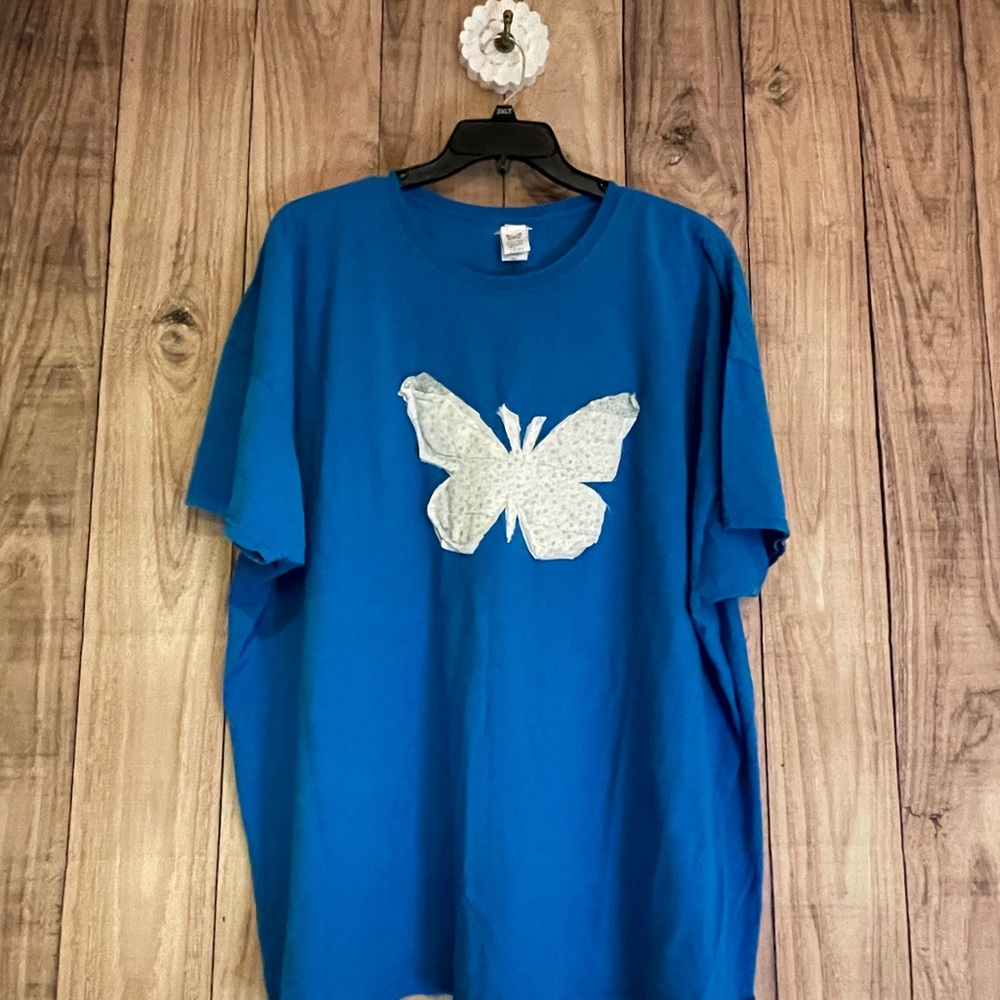 Upcycled quilted  Butterfly Blue Tee 4XL